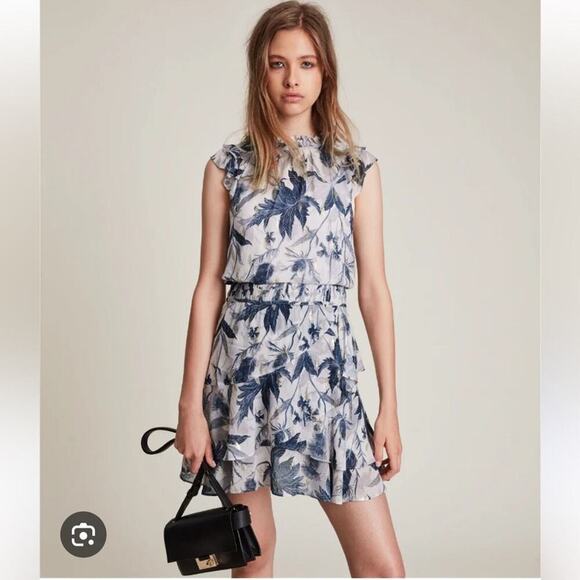 All Saints Dresses & Skirts - ALLSAINTS Caylan Harris floral mini dress size 2 sleeveless TK Neck ruffled